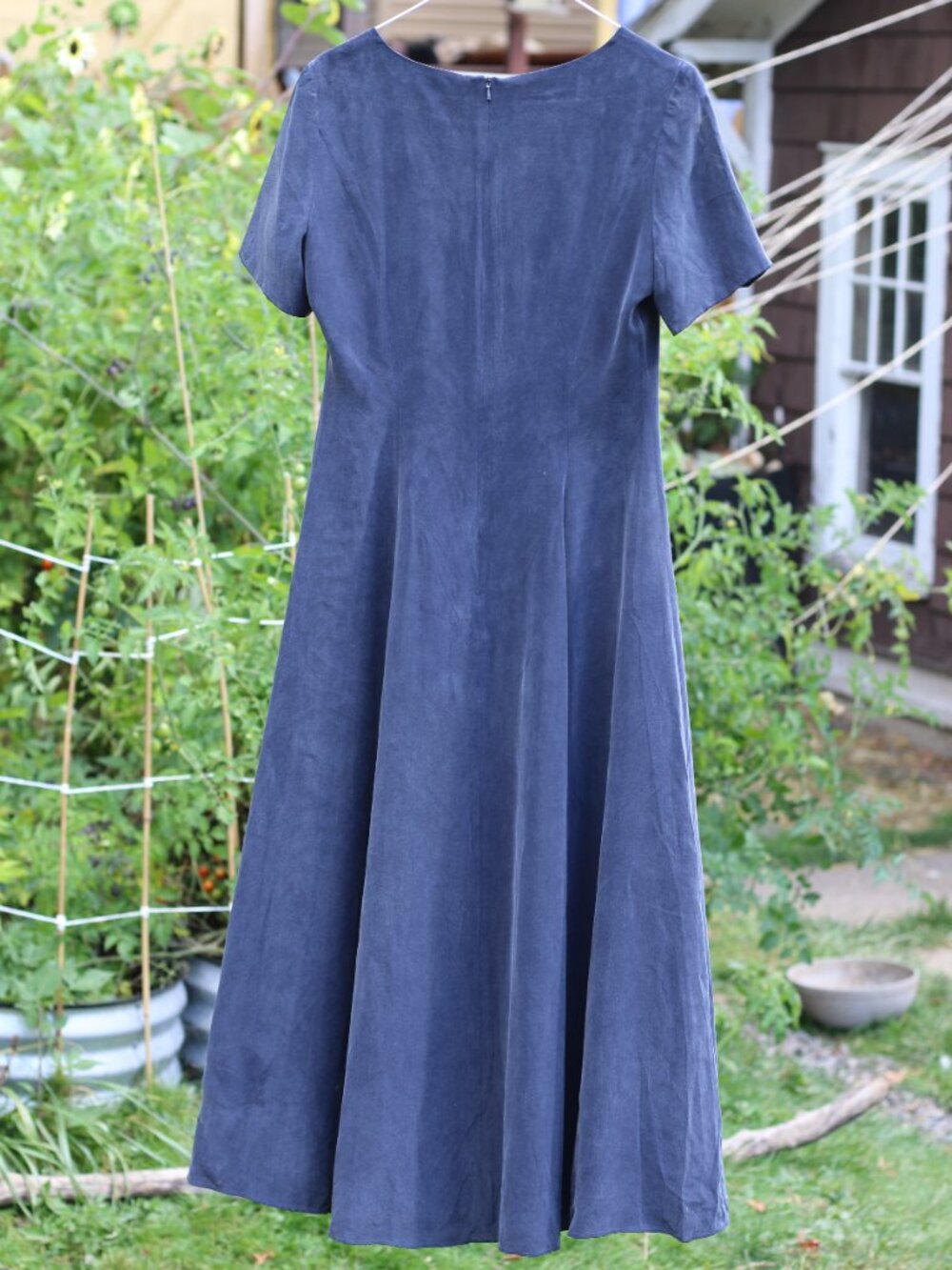 Vintage Silk Laura Ashley Navy Blue Maxi Dress - Picture 3 of 4